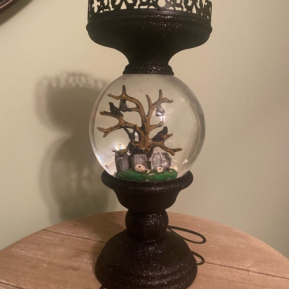 Bath and Body Works Cemetery Pedestal 3 wick candle holder water globe NEW w/BOX